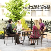 Outsunny Tavolo da Giardino Quadrato a 4 Posti con Piano in Vetro e Foro per Ombrellone Ø54 mm, Nero(m-4)