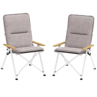 Outsunny Sillas de Camping Plegables de Aluminio con Respaldo Alto Ajustable Reposabrazos de Madera 59x67x96 cm Gris Claro(m-1)