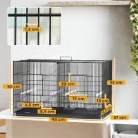 PawHut Jaula para Pájaros con Divisor 4 Comederos 4 Perchas Bandeja Extraíble para Loros Canarios Periquitos 94x57x57 cm Negro(m-3)
