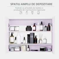 Homcom Dulapior Baie cu Oglinda – Alb MDF 80×60×15 cm cu 3 Rafturi(m-6)