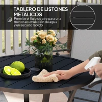 Outsunny Mesa de Comedor Exterior Redonda con Orificio para Sombrilla Estante Inferior y Estructura de Acero Ø90x73 cm Negro(m-6)