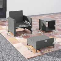 Outsunny Five Piece Rattan Garden Furniture Set with 2-Tier Coffee Table and Ottomans - Grey(m-3)