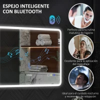 HOMCOM Espejo de Baño con Luz LED 80x60 cm con Bluetooth 3 Colores de Luz Función Antivaho Función de Memoria IP44(m-5)