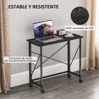 HOMCOM Escritorio Plegable con Ruedas y Estructura Resistente Ideal para Oficina y Estudio 80x40x75 cm Negro(m-6)