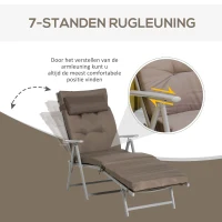 Outsunny Inklapbaar Ligbed Tuin Metalen Frame, Comfortabele Ligstoel Met Kussens, bruin(m-4)