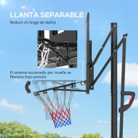 SPORTNOW Canasta de Baloncesto para Exteriores/Interiores Altura Ajustable 235-305 cm con Ruedas Base Rellenable Bolsa de Peso(m-6)