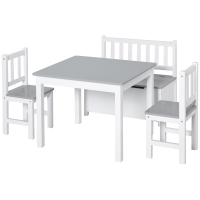 HOMCOM Mesa Infantil con 2 Sillas y Banco Juego de Muebles para Actividades para Niños de +3 Años para Dormitorio Gris y Blanco