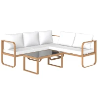 Outsunny Conjunto de Jardín de 3 Piezas con Sofá Convertible en Tumbona Cojines Cómodos y Mesa de Vidrio Templado para Exterior(m-1)