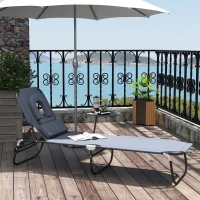 Outsunny Sonnenliege klappbar Gartenliege mit Kopfkissen Liegestuhl mit 4-Fach verstellbare Rückenlehne Campingliege mit Lesefenster Gartenstuhl bis 120kg belastbar für Garten, Balkon Grau(m-2)