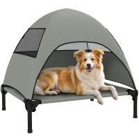 PawHut Leżanka dla Psa na Zewnątrz z Daszkiem, Podwyższone Łóżko dla Psów Średniej Wielkości, 76 x 61 x 71cm, Jasnoszary(m-10)