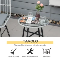 Outsunny Set Mobili da Giardino 3 Pezzi con Tavolino e Sedie in Rattan PE, Poilestere e Acciaio per Esterni, Grigio(m-6)