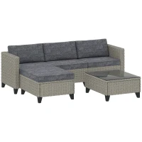 Outsunny 5-Piece Rattan Patio Furniture Set with Corner Sofa, Footstools, Coffee Table, for Poolside, Dark Grey(m-1)