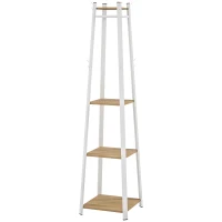 HOMCOM Compact Freestanding Coat Rack -  White/Oak(m-11)