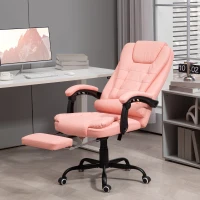 Vinsetto Massage Bureaustoel, 7 Vibratiepunten, Verstelbare Voetensteun & Rugleuning, tot 120 kg, Lederlook, Roze(m-10)