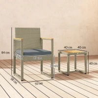 Outsunny Three-Piece Rattan Chair Set - Grey(m-3)