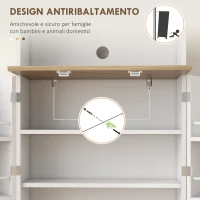 HOMCOM Dispensa da Cucina Porta Microonde con Ripiani Aperti e Armadietto con Portaspezie, 60x35x169 cm, Bianco(m-8)