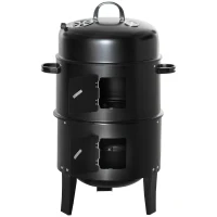 Outsunny 3-in-1 Smoker, Charcoal Barbecue Grill, Fire Pit, Portable BBQ with Thermometer for Garden Camping Outdoor Cooking(m-1)