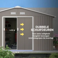 Outsunny Tuinschuur, Weerbestendig Tuinhuis voor Tuingereedschap, met Ventilatieramen, Schuifdeuren, Staal, Lichtgrijs(m-6)