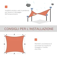 Outsunny Tenda a Vela Rettangolare 4x6 m Resistente ai Raggi UV con Corda, in PE e Acciaio Inox, Rossa(m-4)