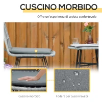 Outsunny Set Mobili da Giardino 3 Pezzi con Tavolino e Sedie in Rattan PE, Poilestere e Acciaio per Esterni, Grigio(m-7)