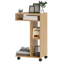 HOMCOM Mesa Auxiliar para Sofá Mesa Auxiliar en Forma de C con Ruedas Compartimentos Abiertos 40x30x69 cm Roble(m-11)