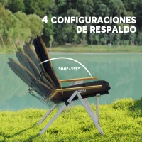 Outsunny Sillas de Camping Plegables de Aluminio con Respaldo Alto Ajustable Reposabrazos de Madera 59x67x96 cm Negro(m-4)