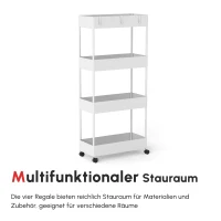 HOMCOM Küchenwagen mit 4 Regalen, 4 flexiblen Haken, 4 Rollen, 40 cm x 19 cm x 90 cm, Nischenwagen, Weiß(m-6)