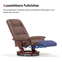 HOMCOM Relaxsessel, 145° neigbar, verstellbare Fußstütze, Kunstleder, 360° drehbar, bis 120 kg, Braun(m-8)
