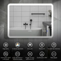HOMCOM Espejo de Baño con Luz LED 80x60 cm con Bluetooth 3 Colores de Luz Función Antivaho Función de Memoria IP44(m-4)