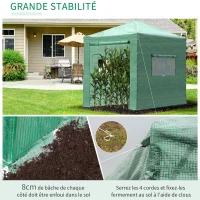 Serre de jardin pop-up porte + 2 fenêtres zippées enroulables sac transport PE vert(m-6)