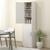 HOMCOM 180 cm hoher Badezimmerschrank, schmaler Badschrank mit 2 Türen, 4 verstellbare Regale, Spanplatte, MDF, Weiß(m-8)