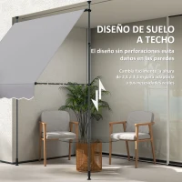 Outsunny Toldo Manual Retráctil 200x120x210-310 cm para Balcón y Terraza con Altura Ajustable con Manivela Gris(m-4)