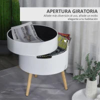 HOMCOM Mesita de noche - mesa de centro con 2 compartimentos de almacenamiento - tapa de MDF - dim. Ø 38 x 48 cm - blanco(m-8)