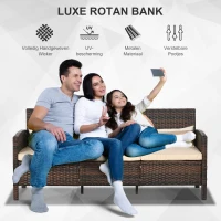 Outsunny rotan bank met kussens, driezits loungebank, staal, grijs, 173 x 68 x 78 cm Outdoor loungebank kussen driezits bruin(m-4)