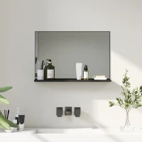 kleankin Specchio Bagno da Parete con Mensola Design Moderno e Multiuso, 60x12x40 cm, Nero(m-8)