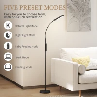 HOMCOM LED Floor Lamp, Standing Lamp with Remote & Touch Control, Stepless Dimmable Colours Temperature & Brightness, 360° Adjustable Gooseneck, 1 Hour Timer, Memory Function for Living Room, Black(m-4)