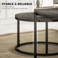 HOMCOM Industrial Nesting Coffee Table Set of 2, Round Coffee Tables, Living Room Table with Faux Marbled Top and Steel Frame(m-6)