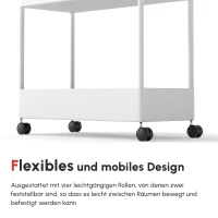 HOMCOM Küchenwagen mit 4 Regalen, 4 flexiblen Haken, 4 Rollen, 40 cm x 19 cm x 90 cm, Nischenwagen, Weiß(m-7)