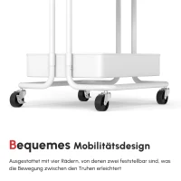 HOMCOM Rollwagen, Servierwagen, 3 Ablagekörbe, 3 Hängeboxen, 4 Haken, Metallrahmen, 42 x 38 x 86,5cm, Weiß(m-9)