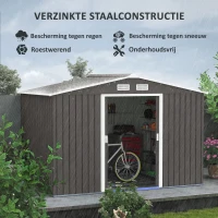 Outsunny Metalen Tuinhuis, Grote Metaal Gereedschapsschuur voor Tuin, Handwerkers, Grijs(m-4)