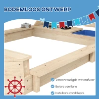 Outsunny Zandbak, piratenschip ontwerp, met speelkeukenset, zonnescherm, natuurlijk hout, 180 x 103 x 144,5 cm(m-6)
