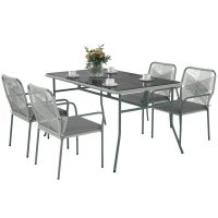 Outsunny Five-Piece PE Rattan Garden Dining Set with Cushions & Stackable Chairs - Light Grey(m-11)