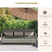 Outsunny rotan bank met kussens, driezits loungebank, staal, grijs, 173 x 68 x 78 cm Outdoor loungebank kussen driezits staalgrijs(m-4)