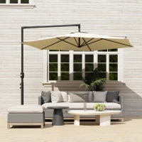 Outsunny Ombrellone da Giardino Decentrato 3x2.5 m con Base a Croce e Apertura a Manovella, Beige(m-8)