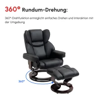 HOMCOM Relaxsessel mit Hocker, Liegefunktion, drehbar, bis 160 kg, Kunstleder, Metallrahmen, schwarz, 80 x 79 x 100 cm(m-4)