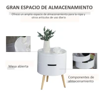 HOMCOM Mesita de noche - mesa de centro con 2 compartimentos de almacenamiento - tapa de MDF - dim. Ø 38 x 48 cm - blanco(m-5)