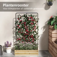 Outsunny Houten verhoogde plantenbak met klimrek, voering van vliesstof, natuurlijk hout, staal, 80x38x145 cm, zwart(m-4)