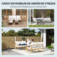 Outsunny Conjunto de Jardín de 3 Piezas con Sofá Convertible en Tumbona Cojines Cómodos y Mesa de Vidrio Templado para Exterior(m-4)