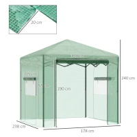 Serre de jardin pop-up porte + 2 fenêtres zippées enroulables sac transport PE vert(m-3)
