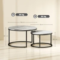 Homcom Set 2 Masute Rotunde pentru Cafea Metal + Marmura Gri/Negru(m-3)